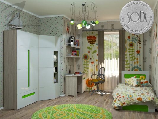 Модульная детская Палермо-Юниор с зелеными вставками (Стиль)