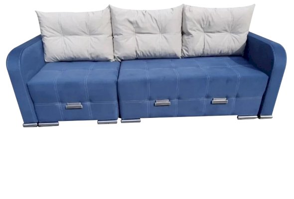 Синий диван-трансформер с оттоманкой